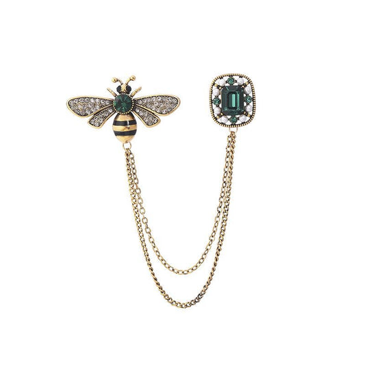 The Light luxury retro bee chain brooch for women