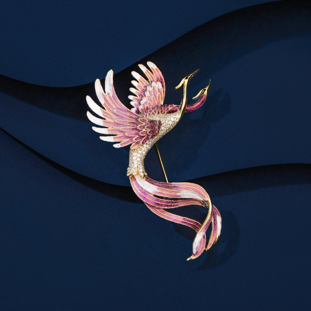 The Hand Drawn Enamel Phoenix Laiyi brooch for women