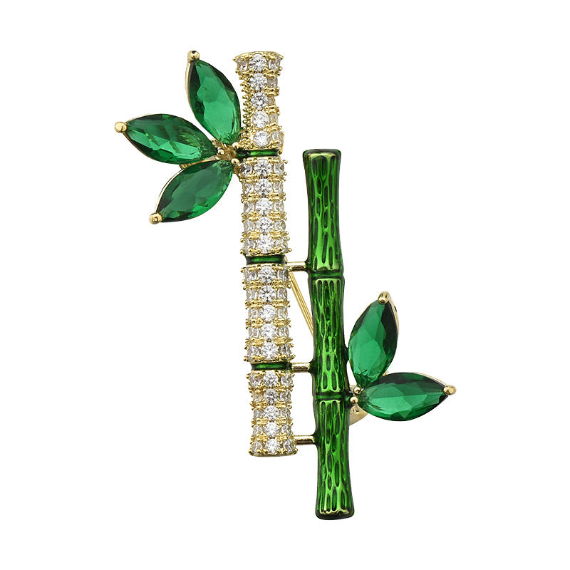 The New Chinese style high-end emerald crystal bamboo knot brooch for women