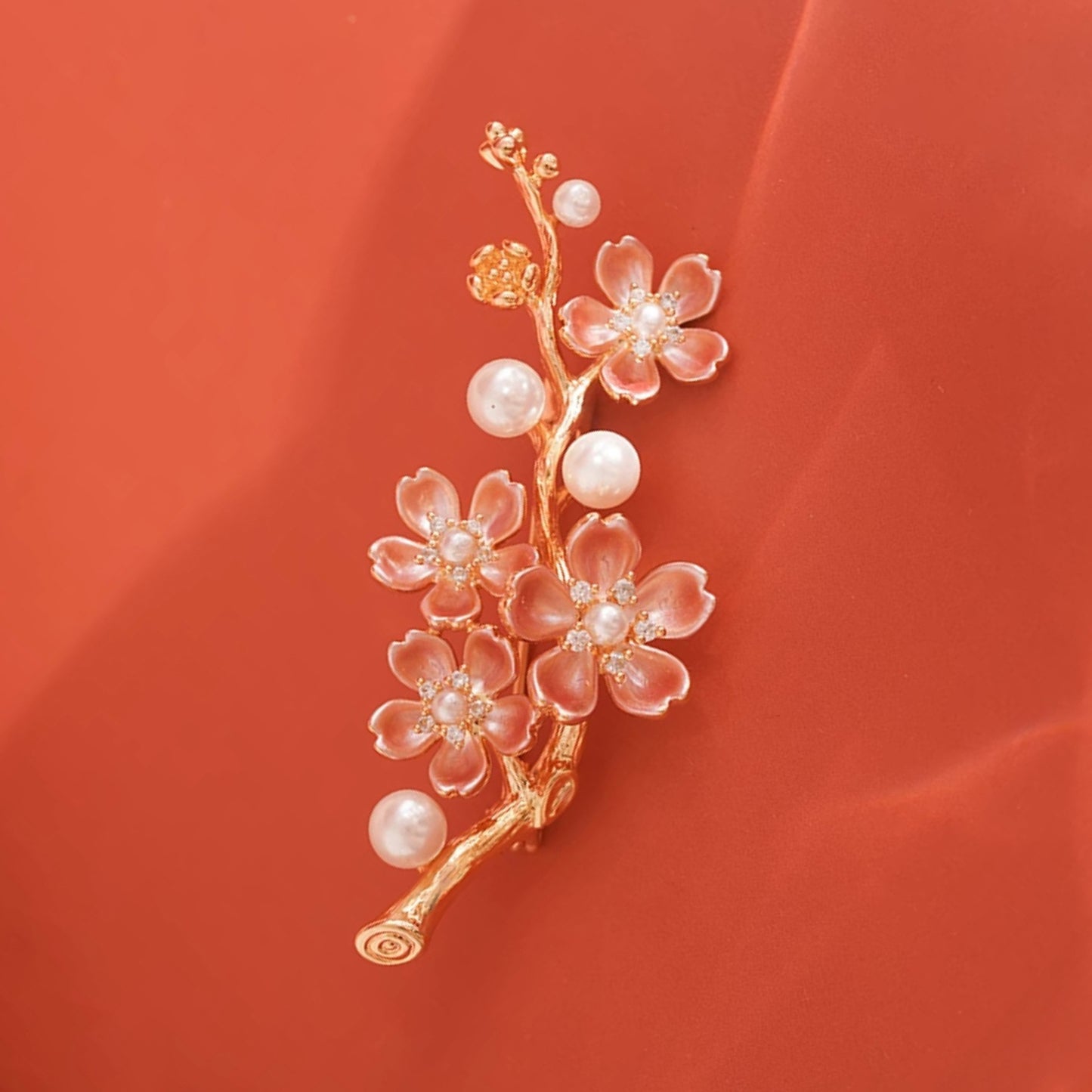 The Hand Drawn Enamel Exquisite pink wintersweet flower brooch for women